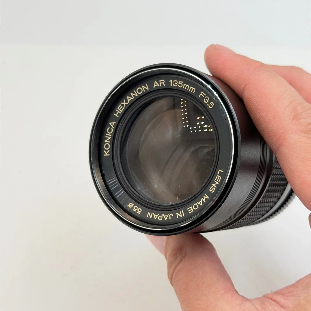 Konica Hexanon AR 135mm F3.5 Telephoto Prime Lens with Case and Caps Japan